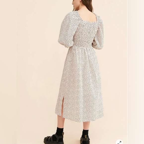 JUST Female Avi Polka Dot Smocked Puff Sleeve Midi Dress Sz 36 (US 4-6) cottage - Picture 2 of 8